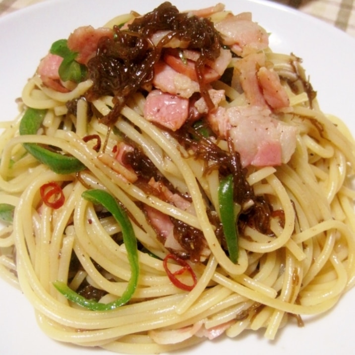 もずくとベーコンのスパゲッティ